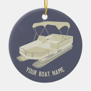 Blue and Tan Pontoon Boat Ornament