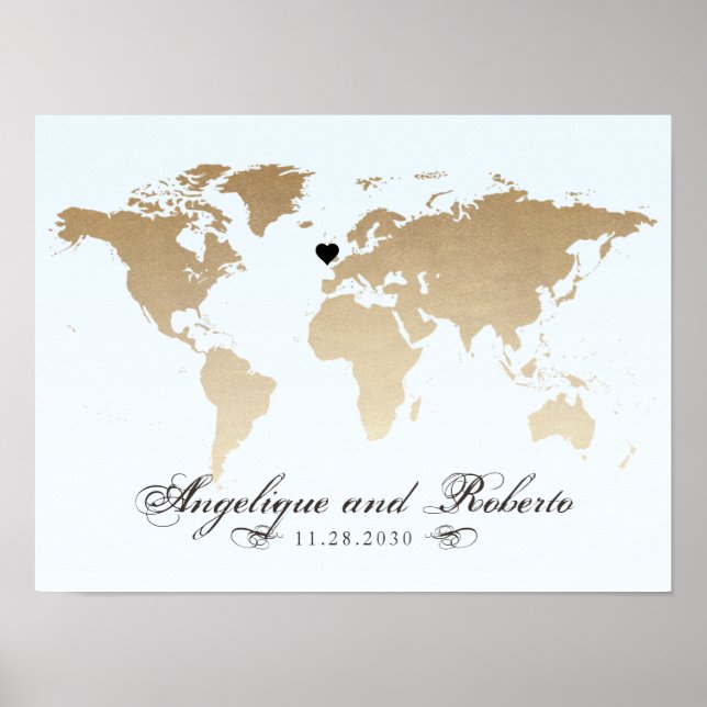 Blue and Tan World Map Guest Signature Poster (Vorne)