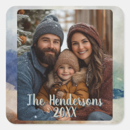 Blue and Terracota Foto Holiday Quadratischer Aufkleber