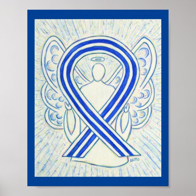 Blue and White ALS Awareness Ribbon Angel Poster (Vorne)