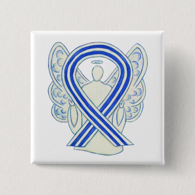 Blue and White ALS Ribbon Awareness Angel Button (Vorderseite)