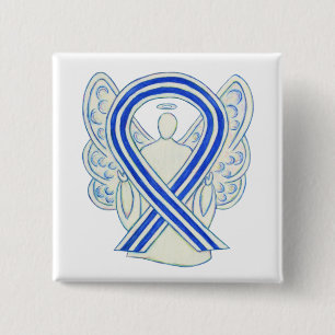 Blue and White ALS Ribbon Awareness Angel Button