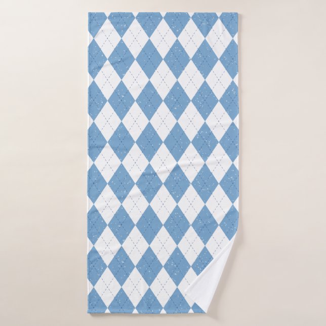 Blue and White Argyle Diamond Geometric Pattern Badehandtuch (Badehandtuch)