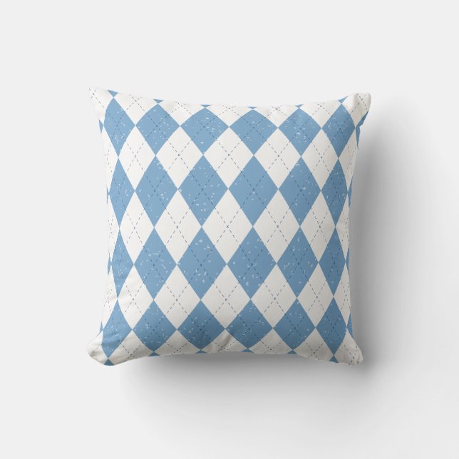 Blue and White Argyle Diamond Pattern Kissen (Vorderseite)