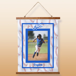 Blue and White Baseball Foto Hangband Wandteppich Mit Holzrahmen