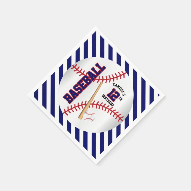 Blue and White Baseball Geburtstag | Personalisier Serviette (Ecke)