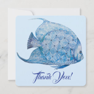 Blue and White Batik Angelfish Danke Karte
