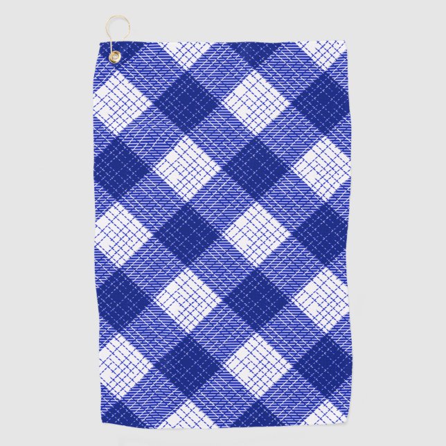 Blue and White Bold Checkered Plaid Design  Golfhandtuch (Vorderseite)