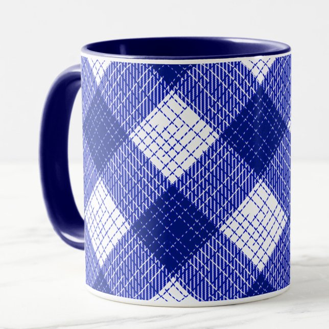 Blue and White Bold Checkered Plaid Design  Tasse (Von Creator hochgeladen)