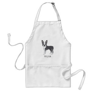 Blue and White Boston Terrier Cartoon Dog & Name Schürze