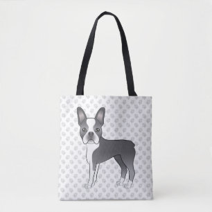 Blue and White Boston Terrier Cartoon Dog & Paws