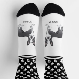 Blue and White Boston Terrier mit Namen und Paare Socken