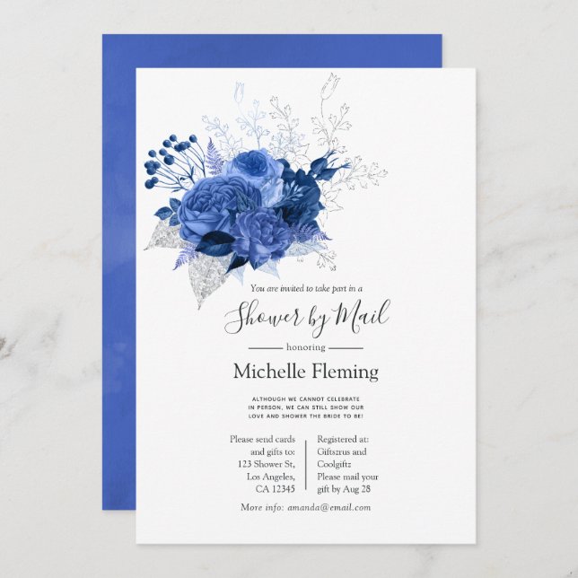 Blue and White Bridal or Baby Showroom by Mail Einladung (Vorne/Hinten)