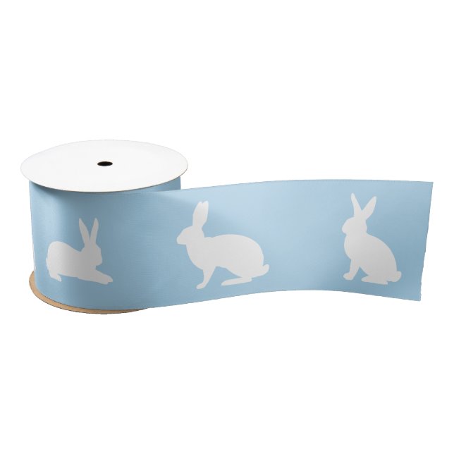 Blue And White Bunny Silhouettes Cute Easter Satinband (Spule)