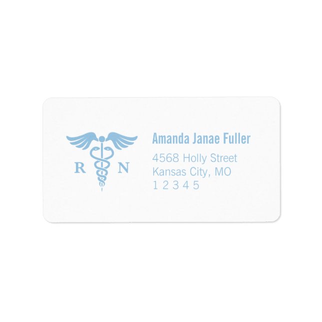 Blue and White Caduceus Nurse Address Labels Adressaufkleber (Vorne)