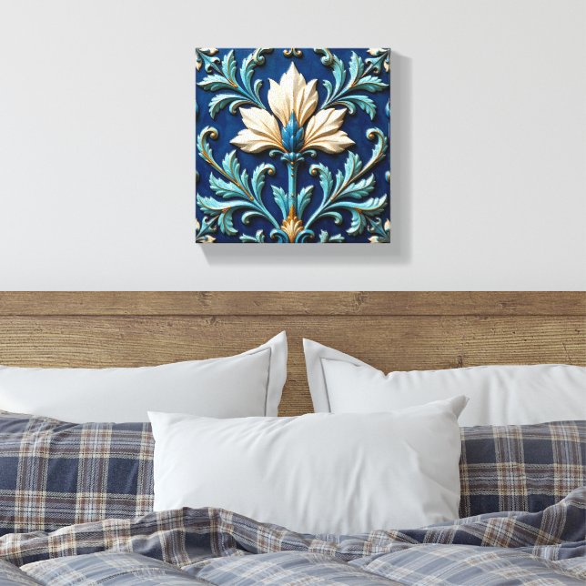 Blue and White Ceramic Floral Leinwanddruck (Insitu (Schlafzimmer))