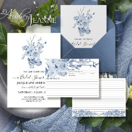 Blue and White Chinoiserie Floral Bridal Recipe Einladung