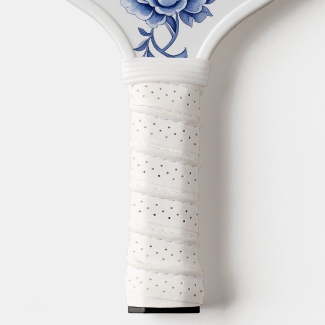 Blue and White Chinoiserie Floral Monogram Pickleb Pickleball Schläger (Griff)