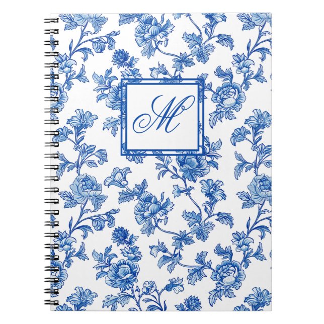 Blue and White Chinoiserie Monogram Notebook Notizblock (Vorderseite)