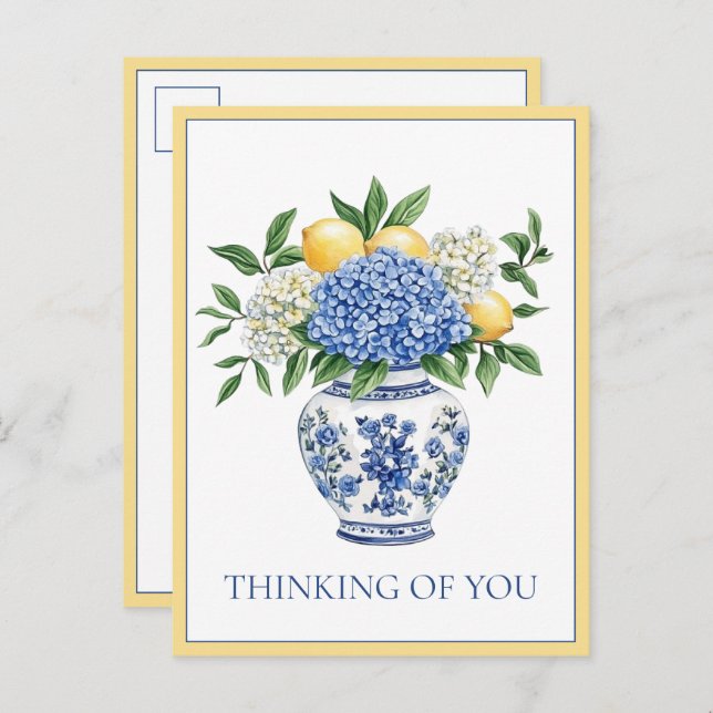 Blue and White Chinoiserie Vase With Hydrangeas Postkarte (Vorne/Hinten)