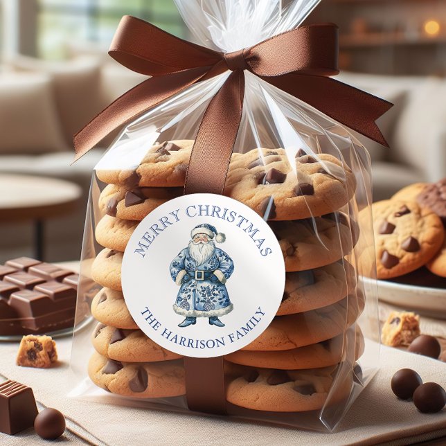 Blue and White Chinoiserie Weihnachten Runder Aufkleber (Von Creator hochgeladen)