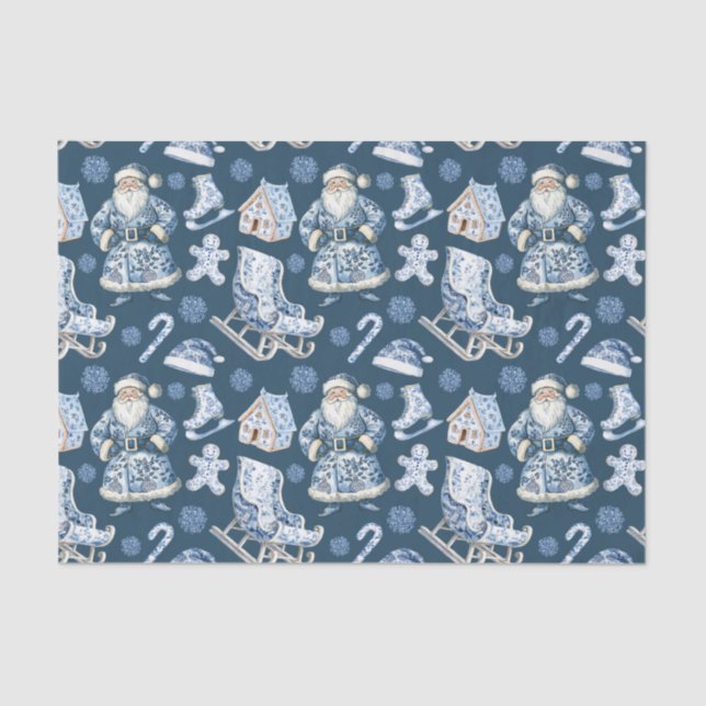 Blue and White Chinoiserie Weihnachten Seidenpapier (Vorderseite)