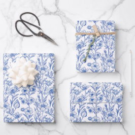 Blue and White Chinoiserie Wildflower Geschenkpapier Set
