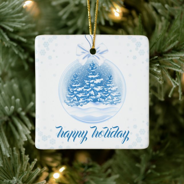 Blue and White Christmas Tree Snow Globe  Keramikornament (Baum)