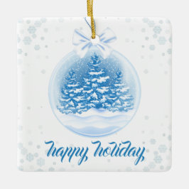 Blue and White Christmas Tree Snow Globe  Keramikornament
