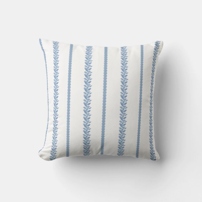 Blue and White Coastal Botanical Stripes  Kissen (Vorderseite)