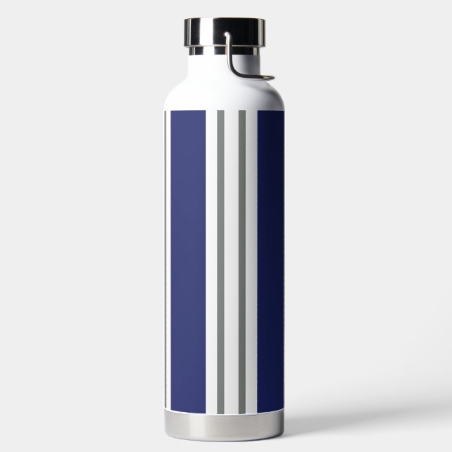Blue and White Coastal Stripes Trinkflasche (links)