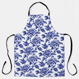 Blue and White Dahlia Blume Toile de Jouy Schürze