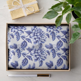 Blue and White Dahlia Blume Toile de Jouy Seidenpapier