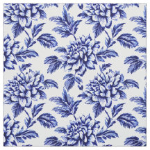 Blue and White Dahlia Blume Toile de Jouy