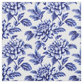 Blue and White Dahlia Blume Toile de Jouy Stoff