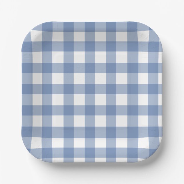 Blue and White Dainty Buffalo Check Pappteller (Vorderseite)