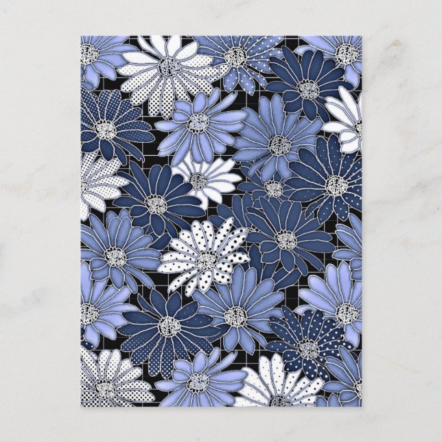 Blue and White Daisy Pattern Postkarte (Vorderseite)