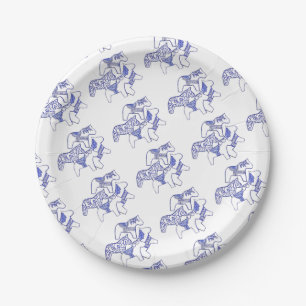 Blue and White Dala Horse Paper Plate Pappteller