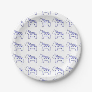 Blue and White Dala Horse Paper Plate Pappteller