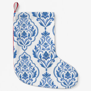 Blue and white damask vintage seamless pattern. Vi Kleiner Weihnachtsstrumpf