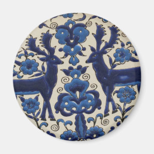 Blue and White Deer Vintage Tile Magnet