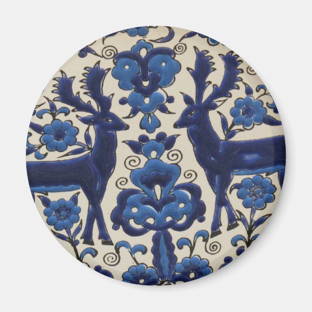 Blue and White Deer Vintage Tile Magnet (Vorne)