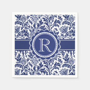 Blue and White Elegance William Morris Monogram Serviette