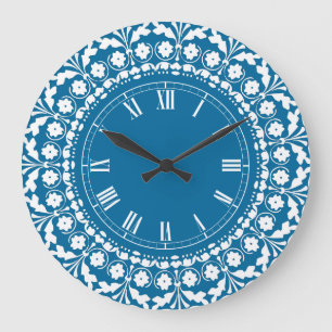 Blue and White Elegant Kitchen Clock Große Wanduhr