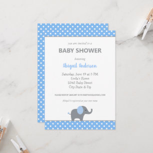 Blue and White Elephant Polka Dot Baby Dusche Inv. Einladung