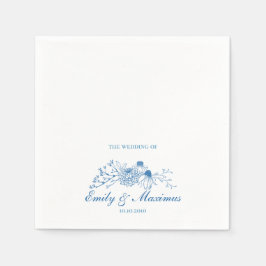 Blue and White Floral Classical Wedding napkin Serviette