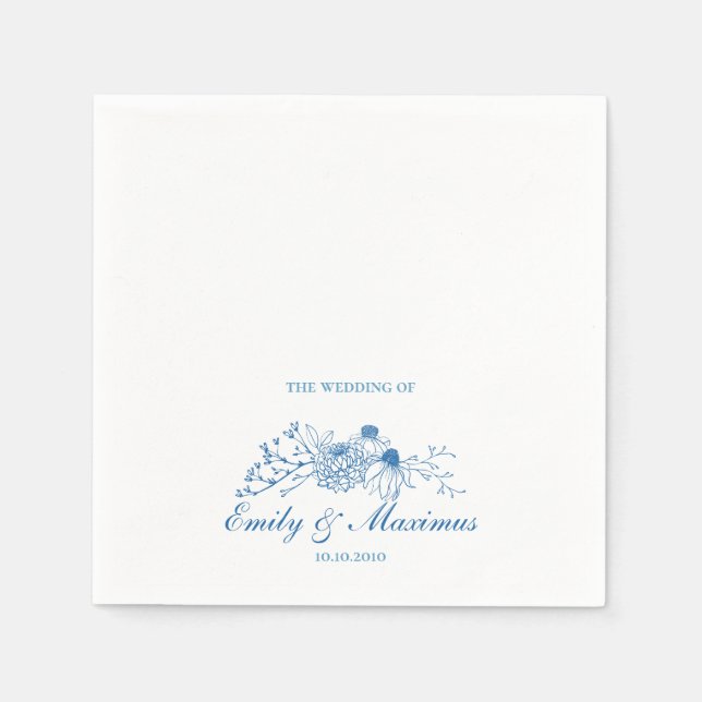 Blue and White Floral Classical Wedding napkin Serviette (Vorderseite)