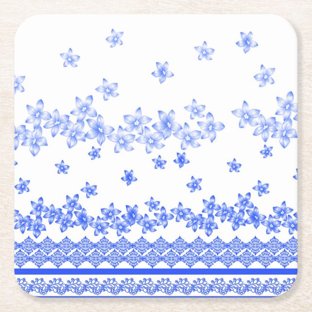 Blue and White floral design, Rechteckiger Pappuntersetzer (Vorderseite)