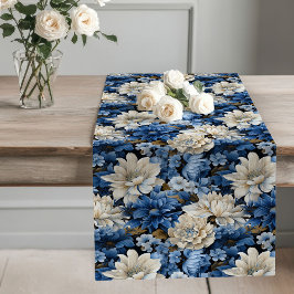 Blue and White Floral Dining Table Runner Großer Tischläufer