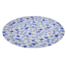 Blue And White Floral Paint Brush Strokes Schneidebrett